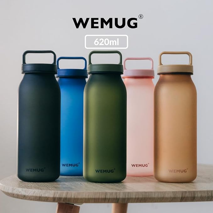 WEMUG Waterbottle 21 oz Easy Carry Handle, Modern Simple Design, BPA-Free, Leak Proof, Durable Plastic, Ultra Light, Handled (black)
