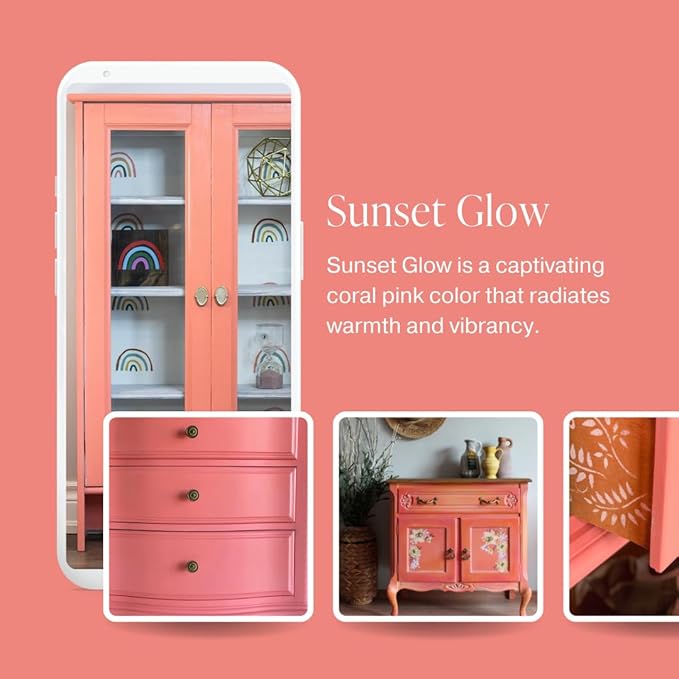 Country Chic All-in-One Chalk Paint for Furniture, Cabinets, Home Decor, Eco-Friendly, Matte Finish, Built-In Primer & Top Coat for Wood, Metal - Sunset Glow (Coral Pink) - 8 oz (237 ml)