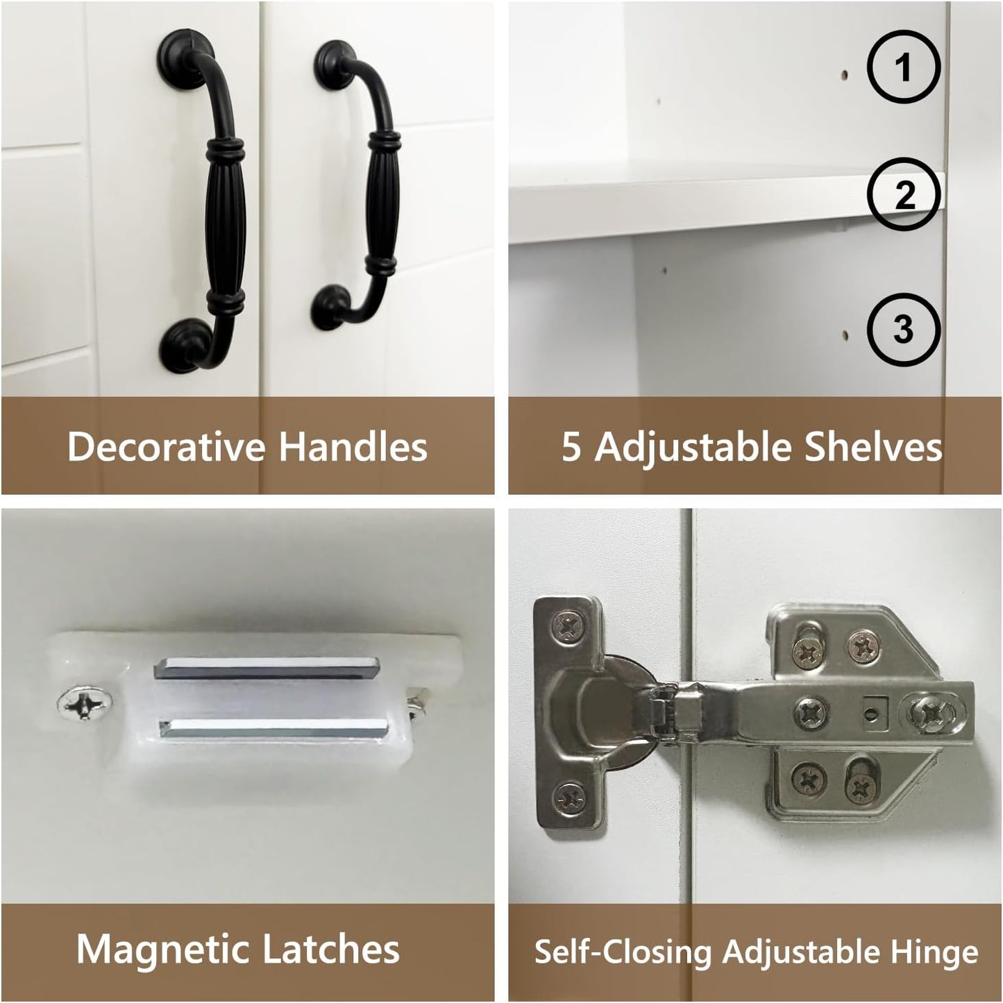 Storage Cabinet/Pantry cabinets, Soft White Finish, 71" Tall Wood Cupboard with 2 Door and 3 Adjustable Shelves for Kitchen, Dining Room, Living Room, Bathroom (Style 1)