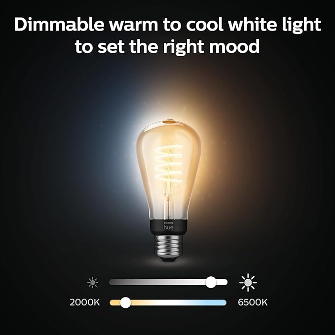Philips Hue 7W ST19 White Ambiance LED Smart Vintage Edison Filament Bulb, Warm - Pack of 1 - E26 - Control with App - Compatible with Alexa, Google Assistant and Apple HomeKit