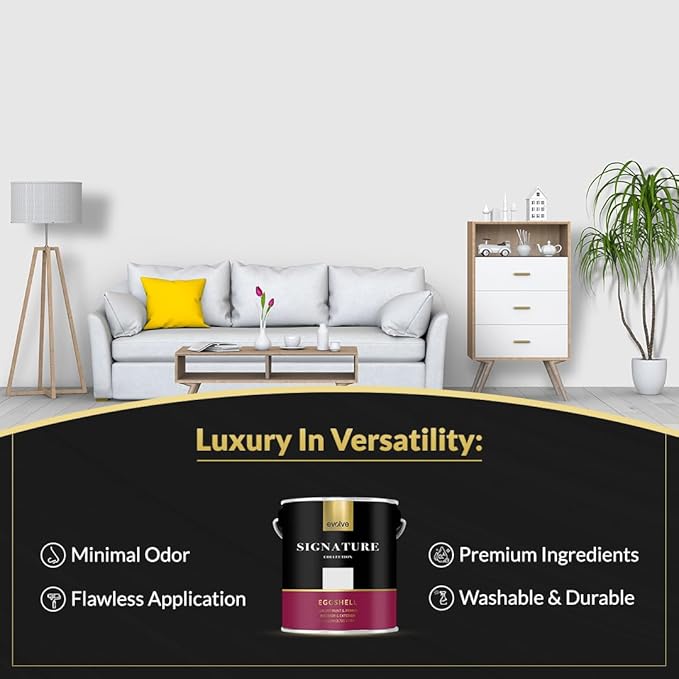 EVOLVE Signature Paint & Primer: Luxury Paint & Primer for Indoor & Outdoor Surfaces, Minimal Odor, Eggshell Sheen (Fog Gray, 1 Gallon)