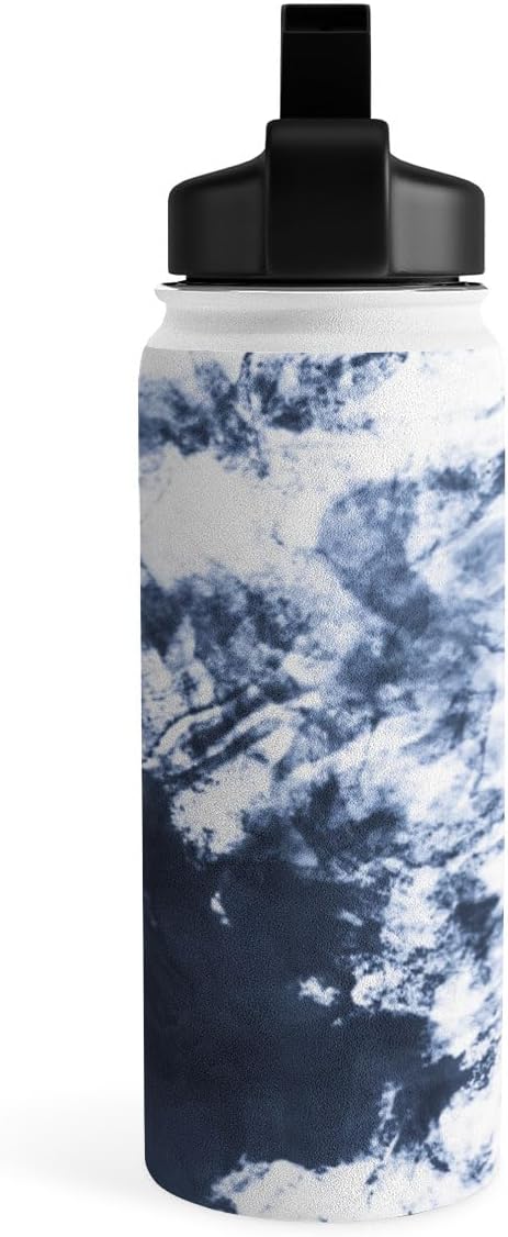 Deny Designs Water Bottle, Straw Lid 18 oz, Marta Barragan Camarasa Dark blue watercolor stains