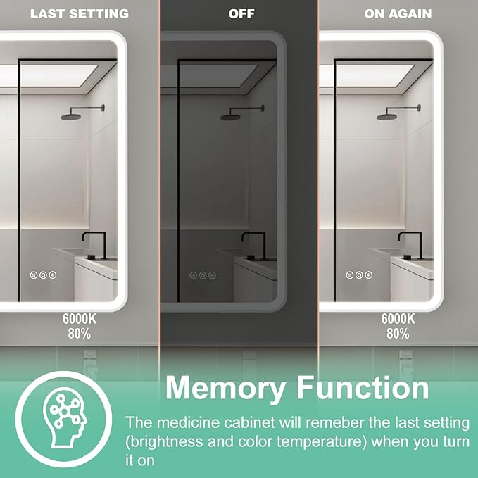 36x30 Inch Medicine Cabinet with Mirror, Recessed or Surface Mount Bathroom Medicine Cabinet with LED Lights, Anti-Fog, Memory Function, Adjustable Shelf, Dimmable Light, ETL Listed, White
