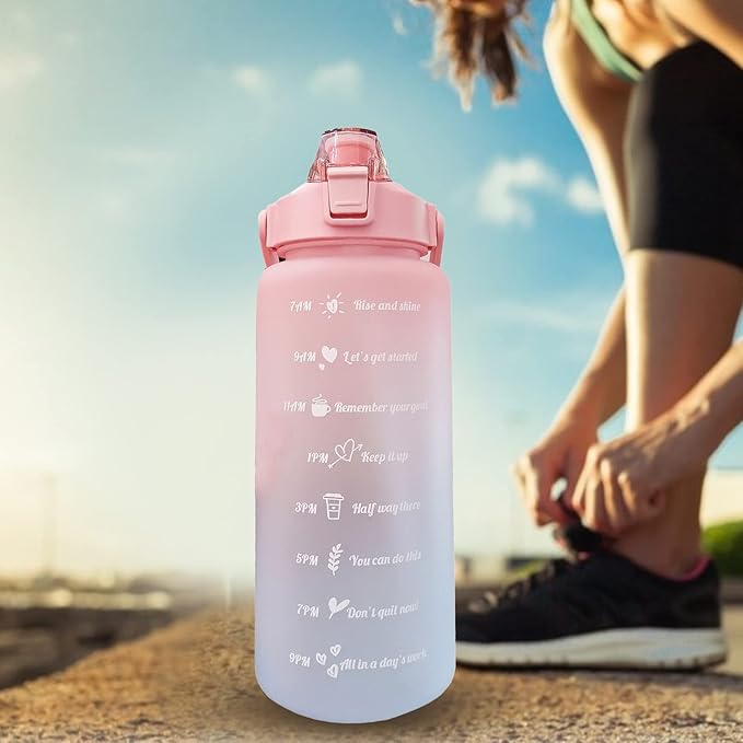 Frosted Gradient Color Rinking Bottles with Straw, Open Leakage Proof Sports Water Cup for Office, Gym, Outdoor(Pink)