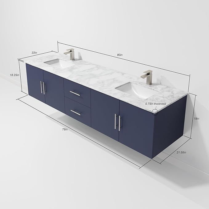 Sonoma 80 in. W X 22 in. D Navy Blue Double Bath Vanity Cabinet Without Countertop
