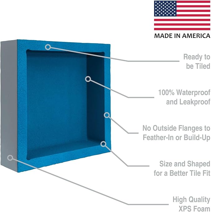 Noble Preformed 301 Square Shower Niche Modern Bathroom Storage Solution with Built-in Shelf Water-Resistant Easy Install Ideal for Toiletries Shampoo Shower Accessories (14 ¼” W x 14 ¼” H)