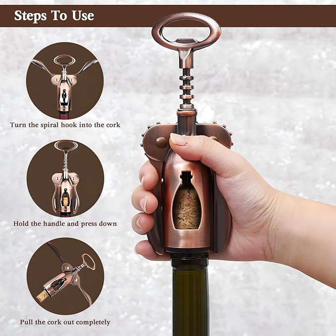 Wine Opener, Wing Corkscrew Wine Opener,Easy to Use, Sturdy Durable Manual Corkscrew (Bronze)