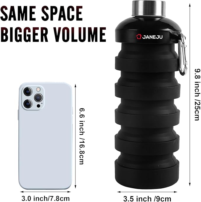 JaneJu Collapsible Water Bottle, 32oz BPA Free Silicone Reusable Portable Lightweight Foldable Water Bottles with Carabiner, Leak Proof Sports Water Bottle with Stainless Twist Cap (Pink)