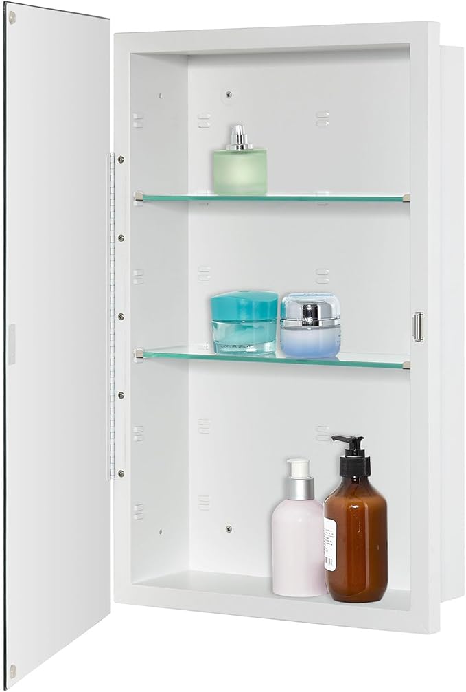 Bathroom Medicine Cabinet with Beveled Edge Mirrored Door 15 x 24 inch, Recessed or Surface Mount, with Adjustable Glass Shelves