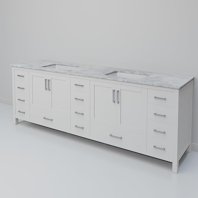 Big Sur 84 in. W x 22 in. D White Double Bath Vanity and Carrara Marble Top