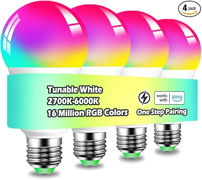 MELPO Smart Light Bulbs, 1300LM Color Changing Light Bulb, 16 Million Colors, Tunable White Alexa Light Bulbs, Music Sync, DIY Flash, Timing, A19 E26 Smart Bulbs, 130W Equivalent, No WiFi Required.