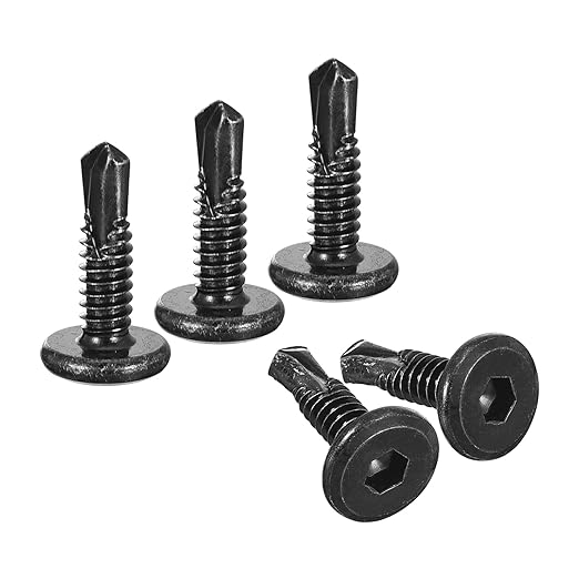 uxcell Hex Socket Self Tapping Screws, #10 x 3/4" 410 Stainless Steel Sheet Metal Flat Head Drilling Screw 50pcs, Black