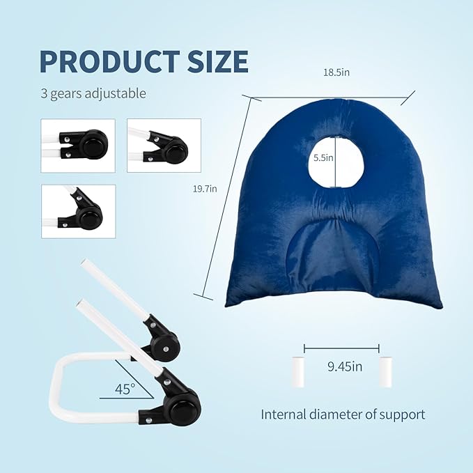 Face Down Pillow for Sleeping, Prone Pillow for Vitrectomy or Retinal Surgery, Adjustable Height Prone Prone Pillow Face Down Sleep, Retina Lying Pillow Eye Surgery Recovery (Velvet-Dark blue)