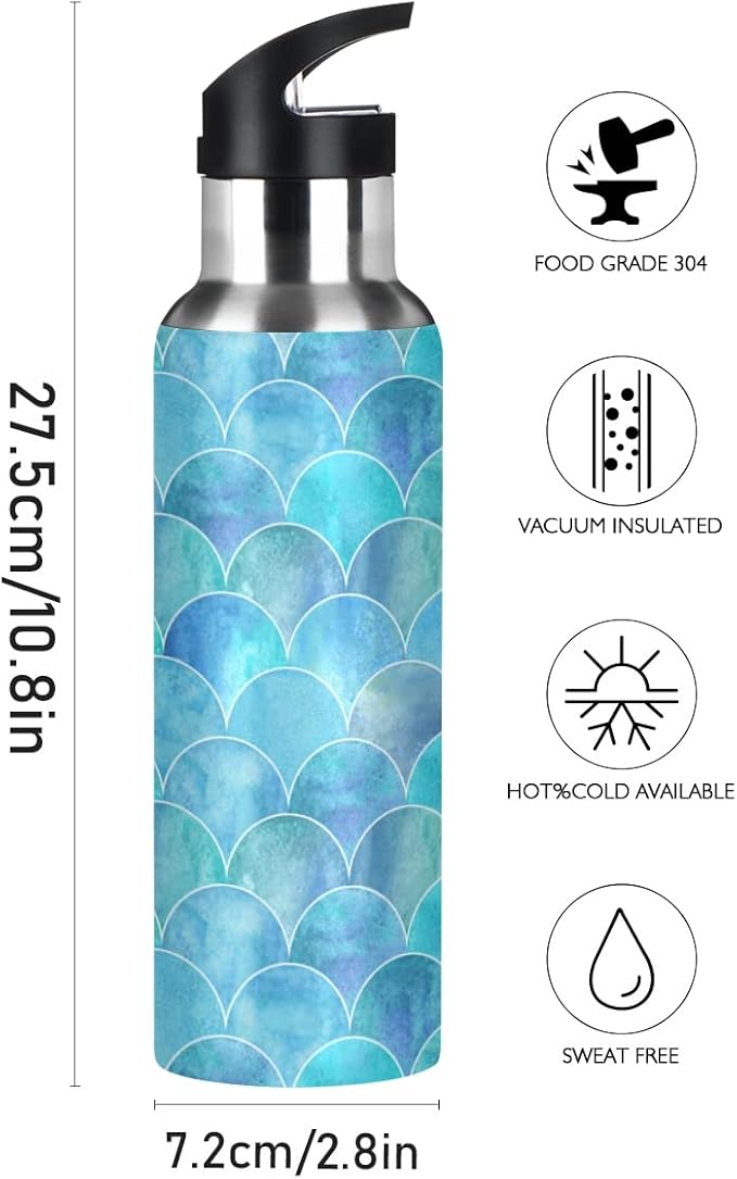 MNSRUU Insulated Water Bottle with Straw, Rainbow and Unicorns Stainless Steel Flasks for Sports Cycling Hiking School