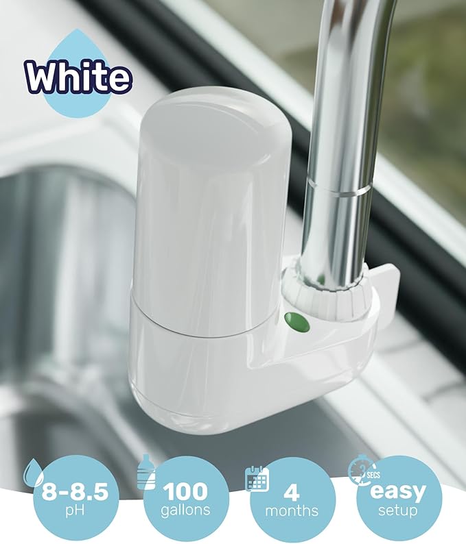 Wamery Alkaline Water Faucet Filter Replacement, Tap Water Filter Compatible with Brita, pH Enhancing for Family Health, Fits Brita 36311, FR-200, FF-100 - White (Pack of 2)