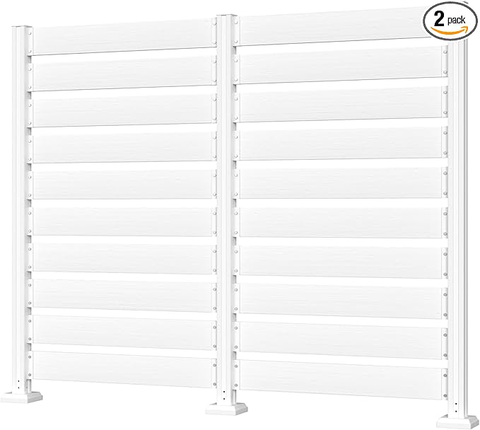 78” W x 60” H Wooden Air Conditioner Fences for Hard Ground & Soft Ground, 2 Outdoor Garden Fences, Privacy Screen Panels with Aluminum Stakes, Trash Can Pool Equipment Enclosure, White