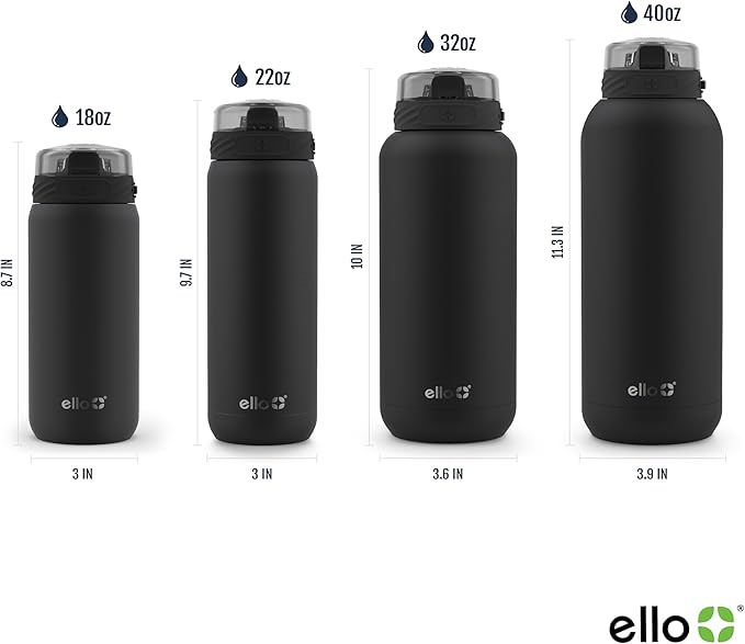 Ello Cooper 18oz Kids Stainless Steel Water Bottle Vacuum Insulated with Straw and Carry Handle, Leak Proof Locking Lid with Soft Silicone Spout, Fits Car Cupholder, Dishwasher Safe, Bonfire