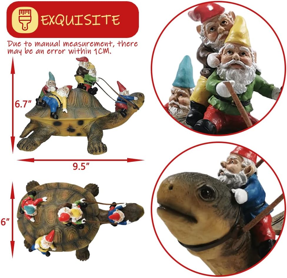Sunthus Garden Gnome Turtle Statues Yard Art Resin Figurine Decorations Outdoor Garden Décor