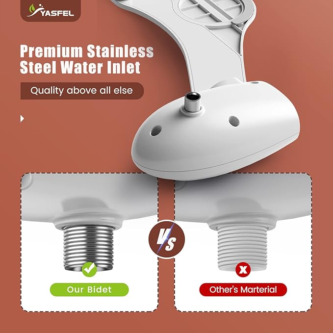 YASFEL Bidet, Self-Cleaning Bidet Attachment for Toilet - Non Electric Dual Nozzles Cold Water Bidet Toilet Seat Attachment with Adjustable Pressure Control, for Frontal & Rear Wash (Wood Color)