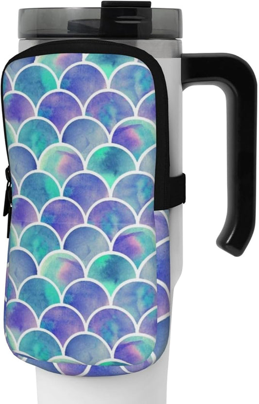 Galaxy Mandala Water Bottle Pouch for Stanley Cup 40oz 30oz,Personalized Gym Purse for Men Women, Tumbler Pouch with Versatile Pocket Water Bottle Bag for Cards, Keys, Phone