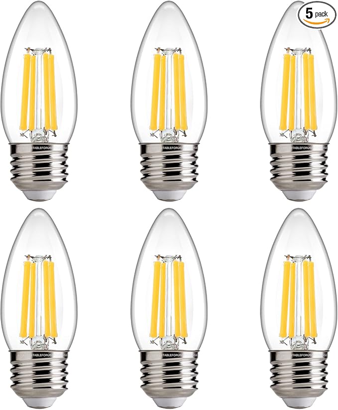 FLSNT 100W Equivalent LED Chandelier Light Bulbs E26 Base, 5000K Daylight Dimmable LED Candelabra Bulbs, 800LM, 6 Pack UL,CA65 Listed.