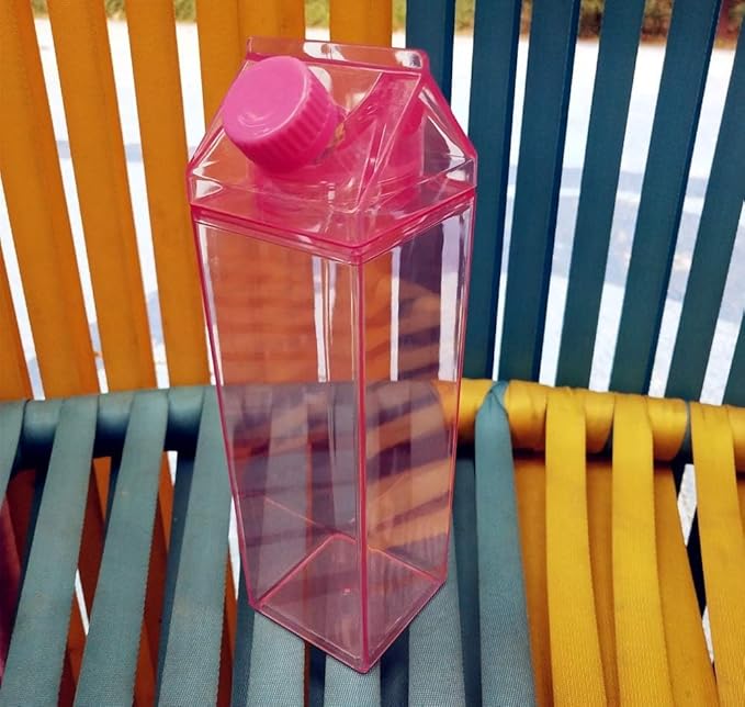 Jinberry 1000ml/34oz Cute Leakproof Clear Milk Carton Water Bottle Portable Drinkware for Outdoor Climbing Tour or Camping