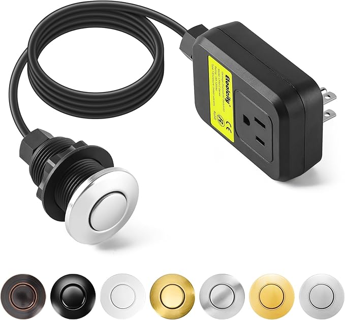 Garbage Disposal Air Switch Kit Sink Top Waste Disposal Stainless Steel Polished On/Off Air Button Food and Waste Disposals Part by Etoolcity, UL Listed