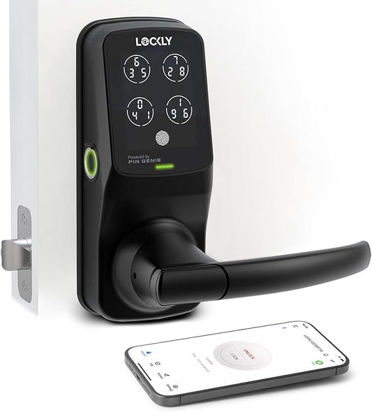 Lockly Secure Plus, Bluetooth Smart Door Lock, Keyless Entry Door Lock with Handle, PIN Genie® Keypad, 3D Biometric Fingerprint Sensor, Auto Lock
