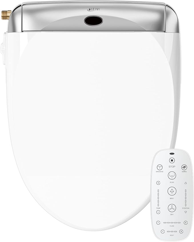 LEIVI Electric Bidet Toilet Seat with Wireless Remote and Side Panel, Multiple Spray Modes, Adjustable Heated Seat, Warm Water and Air Dryer, Auto LED Nightlight, Round