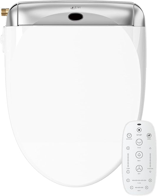 LEIVI Electric Bidet Toilet Seat with Wireless Remote and Side Panel, Multiple Spray Modes, Adjustable Heated Seat, Warm Water and Air Dryer, Auto LED Nightlight, Round