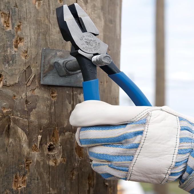 Klein Tools D2000-9NETH Lineman's Bolt-Thread Holding Pliers, Made in USA, High-Leverage Streamline Design with Rounded Nose and Knurled Jaw, 9-Inch