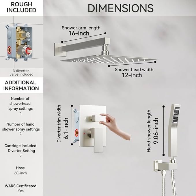 Shower Faucet Set Brushed Nickel Shower System, Starbath Rain Shower Head and Handheld Spray Shower Set Complete Wall Mounted,2 Way Pressure Balance Shower Valve and Trim Kit Included