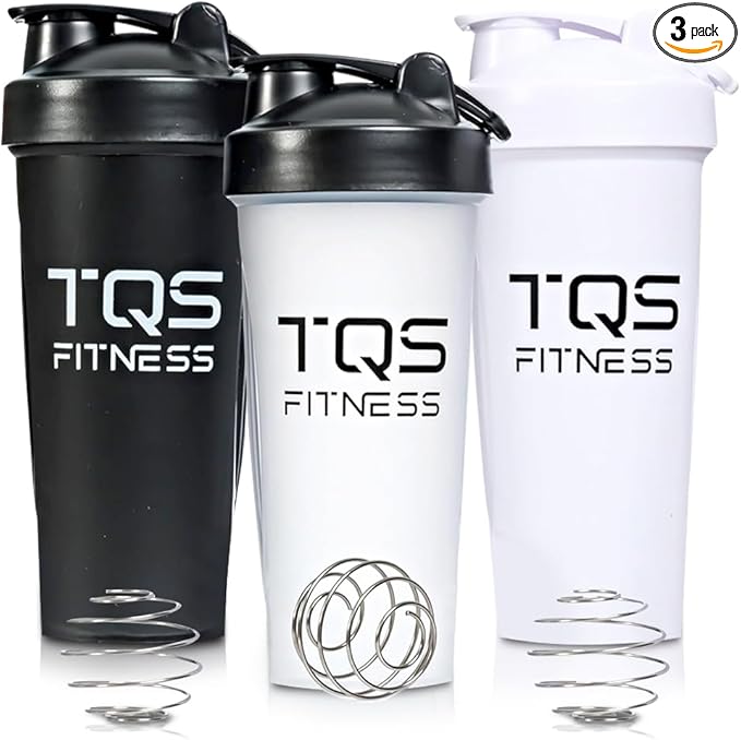 Protein Shaker Bottle Set 3 pack - BPA-Free Shaker Cups for Protein Shakes and Pre Workout - Dishwasher Safe Workout Bottles - Leak-Proof & Durable Mixer Cup - Blender Cups by TQS Fitness - 20oz
