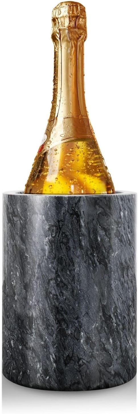 Flexzion Marble Wine Bottle Chiller Bucket - Champagne Cooler, 5x7-inch 750ml Black Marble Utensil Holder for Kitchen Counter & Stone Wine Chillers for Bottles