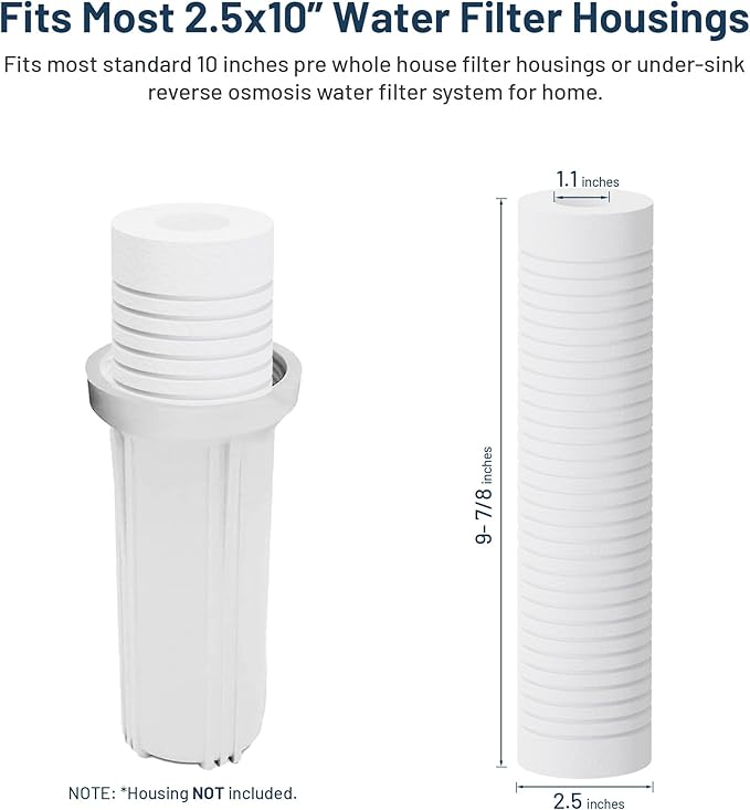 Whole House Water Filter Cartridge Replacement for Well Water, 5 Micron Water Filter 10 x 2.5 Grooved Sediment Water Filter Compatible with AP110, WHKF-GD05, RS14, CFS110, P5, WFPFC5002-6 Pack