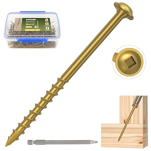 Pocket Hole Screws 2-1/2 Inch，1000Pcs Exterior Pocket Screws #8 X 2-1/2" Reverse-Thread 2X Faster Self-Tapping for Woodworking DIY Projects Pocket Joinery Drive Bit Included(Gold)