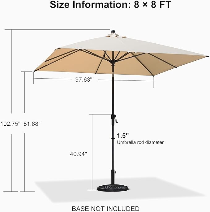PURPLE LEAF 8' x 8' Square Patio Umbrella Outdoor Table Umbrella Aluminum Frame Market Umbrella Sun Umbrella with 8 Sturdy Ribs & Tilt for Garden Deck Lawn & Pool Beige