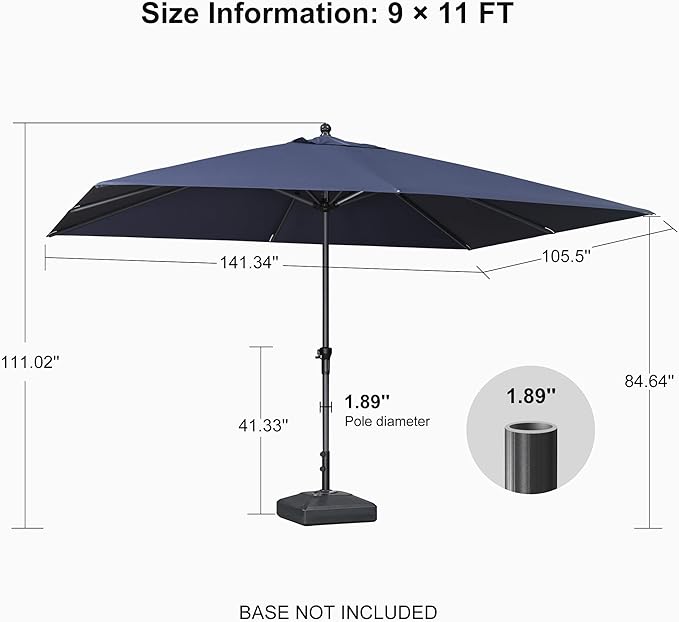 PURPLE LEAF 11.5' x 9' Patio Market Umbrella Outdoor Table Sun Umbrellas with Crank 8 Aluminum Sturdy Ribs for Pool Deck Backyard Beach Navy Blue