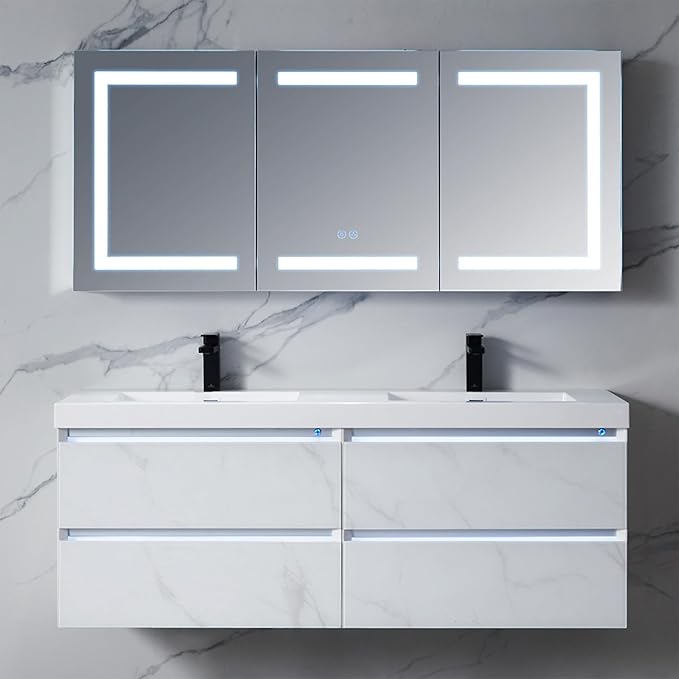 Blossom 60x26 LED Medicine Cabinet Mirror for Bathroom - Recessed/Surface Lighted Medicine Cabinet with Mirror - Anti-Fog, Dimmable 3 Color Makeup Mirror - Wall Mounted Storage