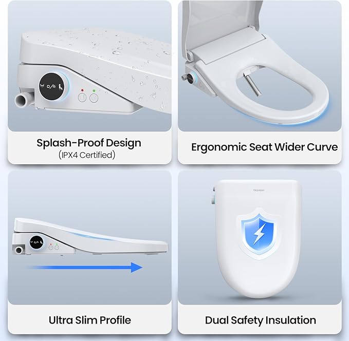 Tadashi Bidet Toilet Seat Elongated, Smart Heated Toilet Seat, Instant Warm Water & Dryer, Feminine & Rear Wash, Self-Clean Nozzle, Slow Close Lid, Child/ECO/Silent Mode