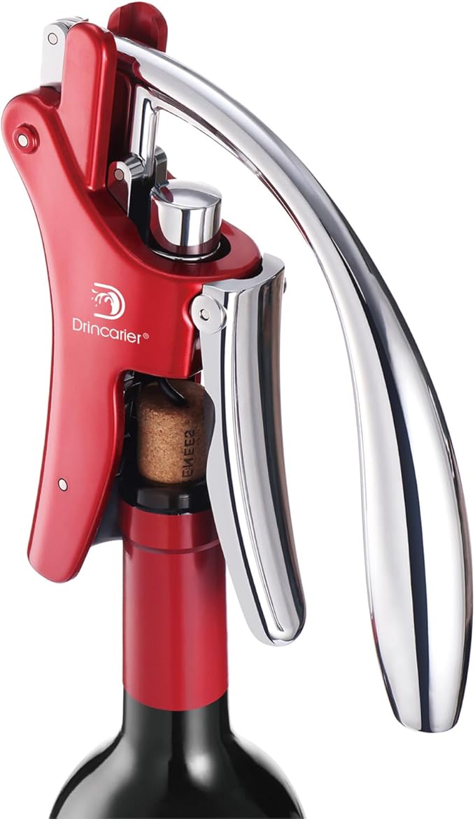 Vertical Lever Corkscrew with Non-Stick Worm, Compact Rabbit Wine Opener Wine Bottle Opener with built-in Foil Cutter (Red)