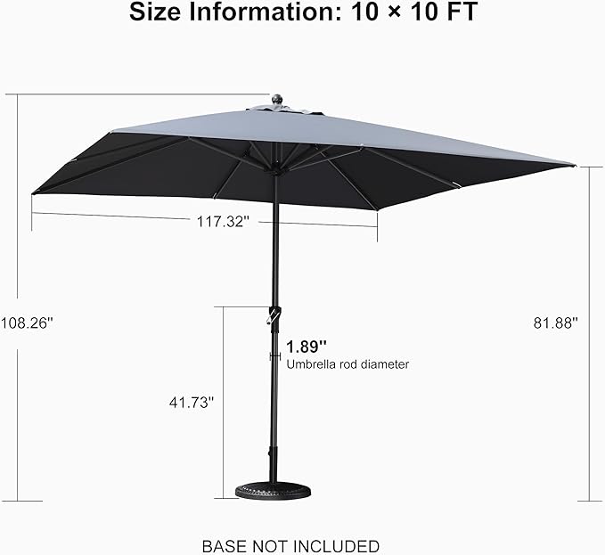 PURPLE LEAF 10' x 10' Square Patio Umbrella Outdoor Table Umbrella Aluminum Frame Market Umbrella Sun Umbrella with 8 Sturdy Ribs for Garden Deck Lawn & Pool Gray