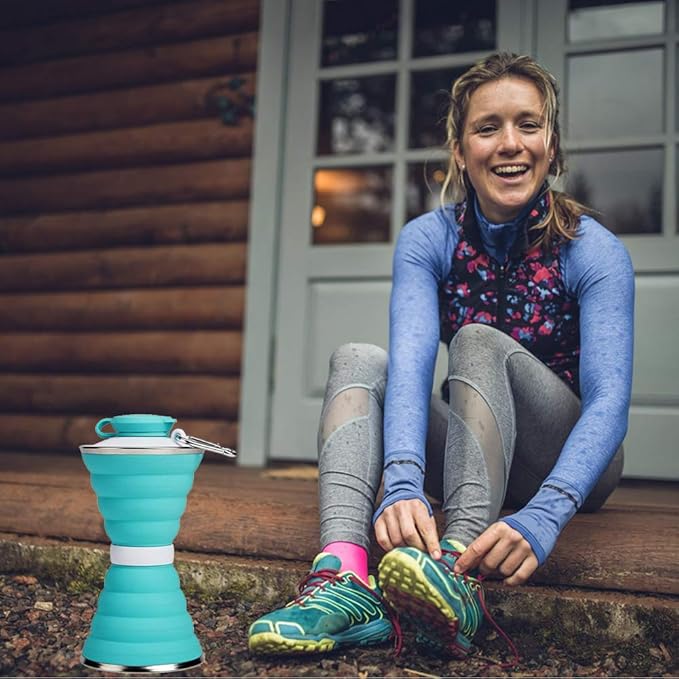 Collapsible Water Bottle, Camping Cup With Carabiner, Reuseable Silicone Foldable Leak Proof Portable Sports Travel Water Bottles For Outdoor, Travel Gym Hiking, BPA Free, Cycling Cups with Carabiner