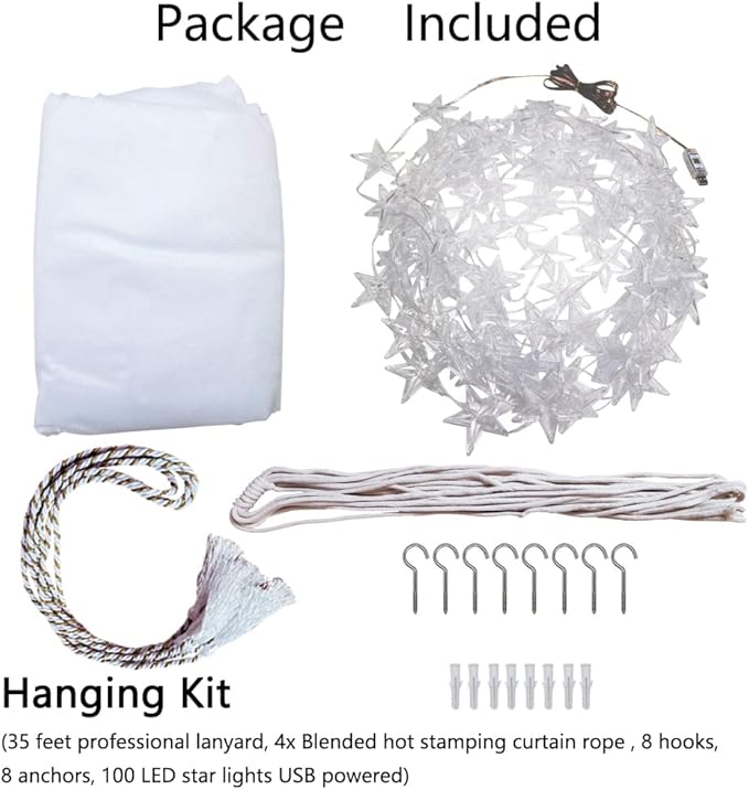 Bed Canopy with LED Star Lights, Canopy Bed Curtain with RGB Color Changing String Lights with Smart App Control Remote for Princess Girls Bedroom, Suggested for Twin Full Queen King Bed