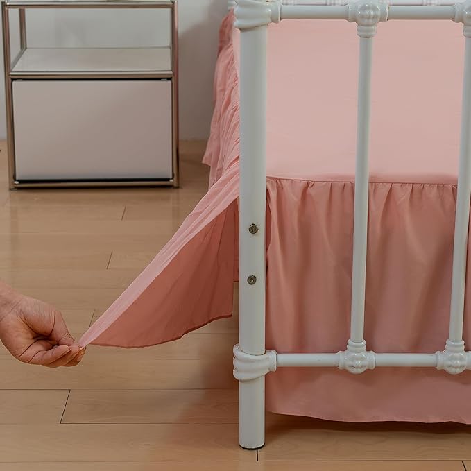 Bed Skirt Full Size Ruffled Bed Skirts with Split Corners, 14 Inch Drop Dust Ruffle Bed Skirt with Platform, 14 Inch, Blush