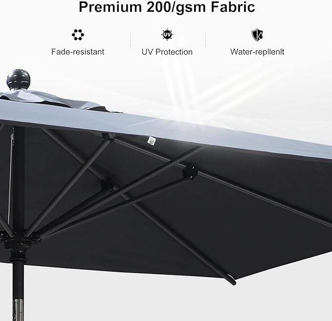 PURPLE LEAF 9' x 6' Rectangular Patio Umbrella Outdoor Table Umbrella Aluminum Frame Market Umbrella Sun Umbrella with 8 Sturdy Ribs & Tilt for Garden Deck Lawn & Pool Gray