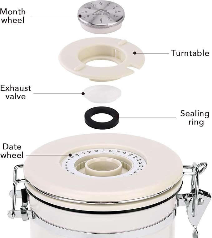 ShanSon Coffee Canister Airtight Coffee Container Stainless Steel Coffee Bean Storage Container with CO2 Release Valve and Scoop Coffee Canister for Beans,Grounds,Sugar,Flour,Tea,Cereal,16OZ,Off-White