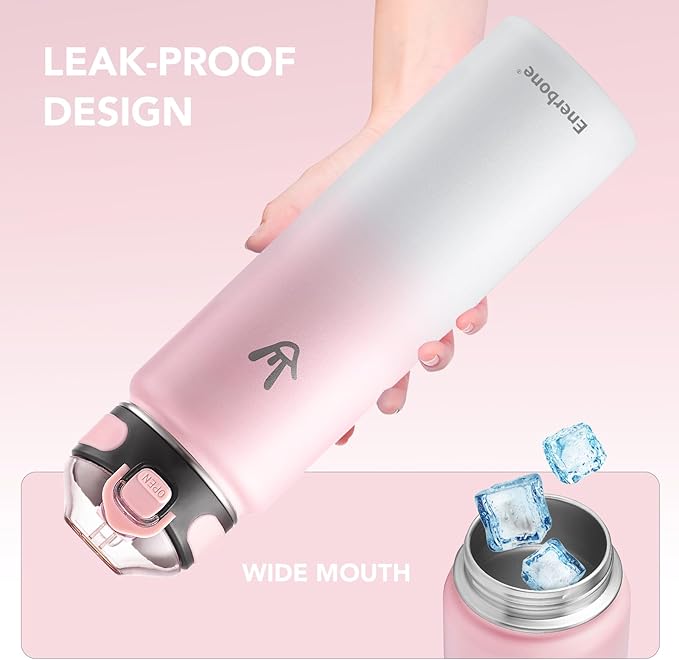 Enerbone Insulated Water Bottle, 32 oz Stainless Steel Water Bottles with Carrying Strap, Double-Wall Vacuum Insulation Thermos, Leakproof Sports Bottle with Straw, Keep Drinks Hot or Cold for Hours