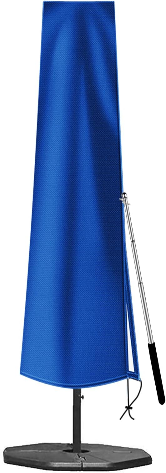 OKPOW Patio Umbrella Cover for 9ft to 12ft Outdoor Umbrellas - 420D Waterproof Garden Market Umbrella Cover Outside Parasol Covers with Zipper for Deck Pool Beach Umbrellas, Royal Blue