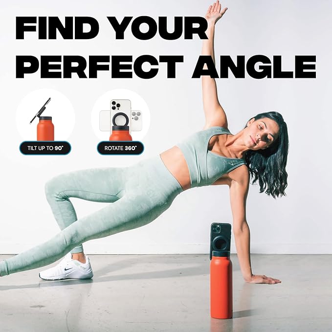 Ringo Insulated Water Bottle - Compatible MagSafe Water Bottle w/Phone Holder - Stainless Steel School Water Bottle w/Magnetic Phone Mount for Kids & Adult-Hot 12H, Cold 24H 360° Rotate - Black 24oz